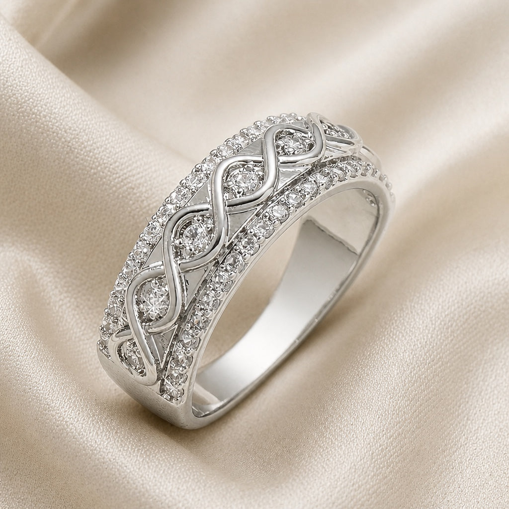 Double Row Zirconia Ring in White Gold