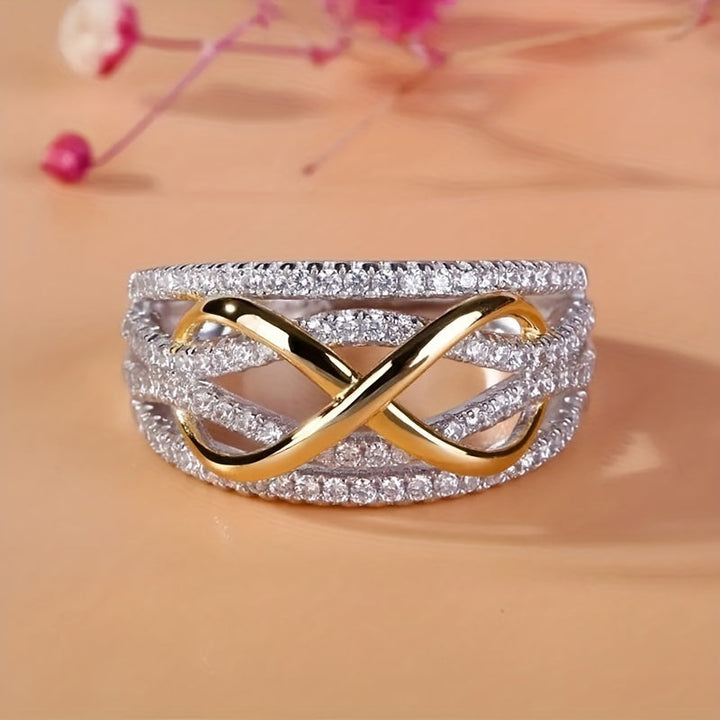Infinity Ring with White Gold Plating and Zirconia