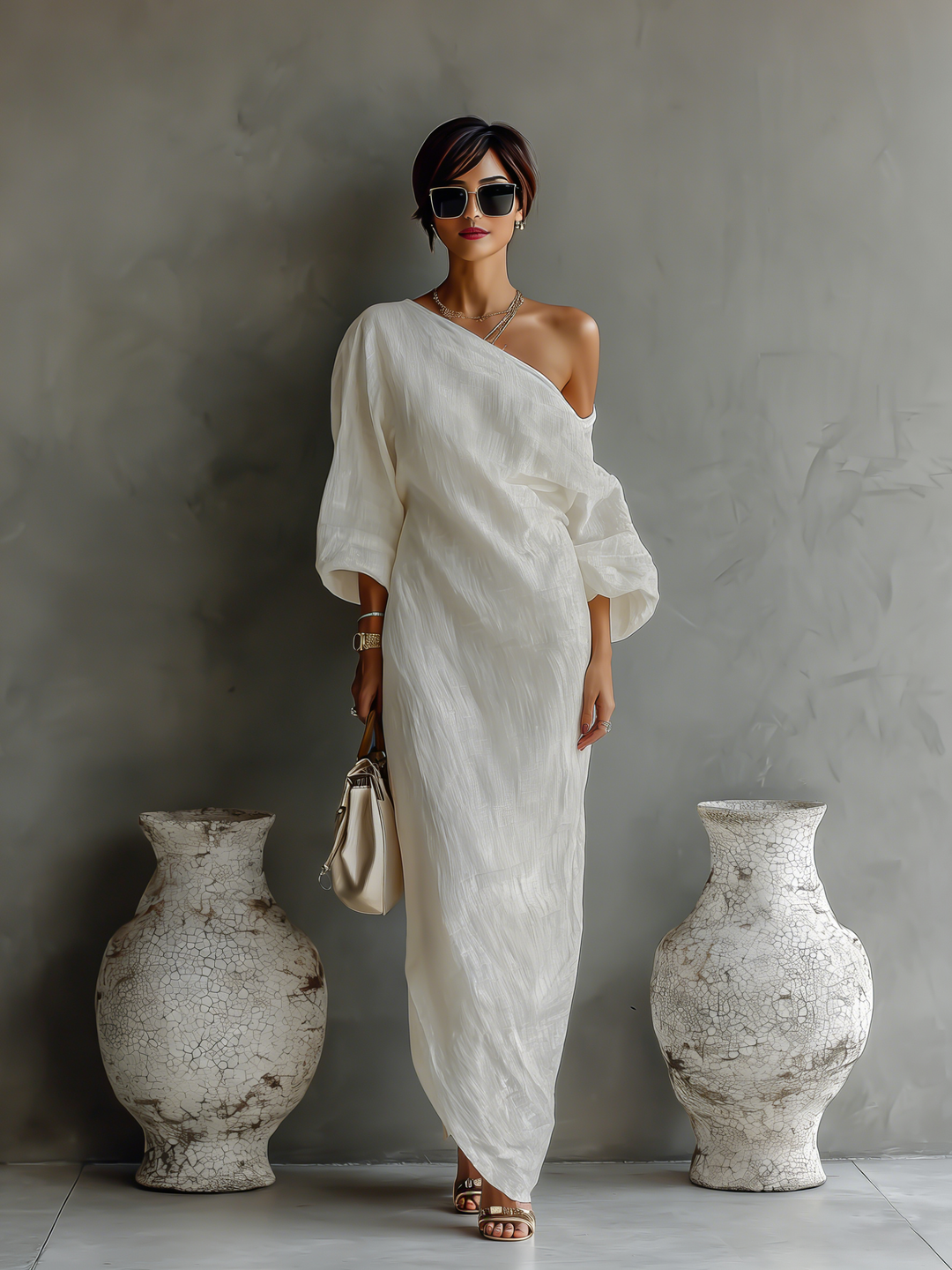 Carmela™ - Ivory White Off-Shoulder Flowing Dress