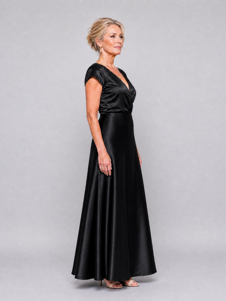 Trina™ - Cap Sleeves and Wrap Bodice Maxi Dress