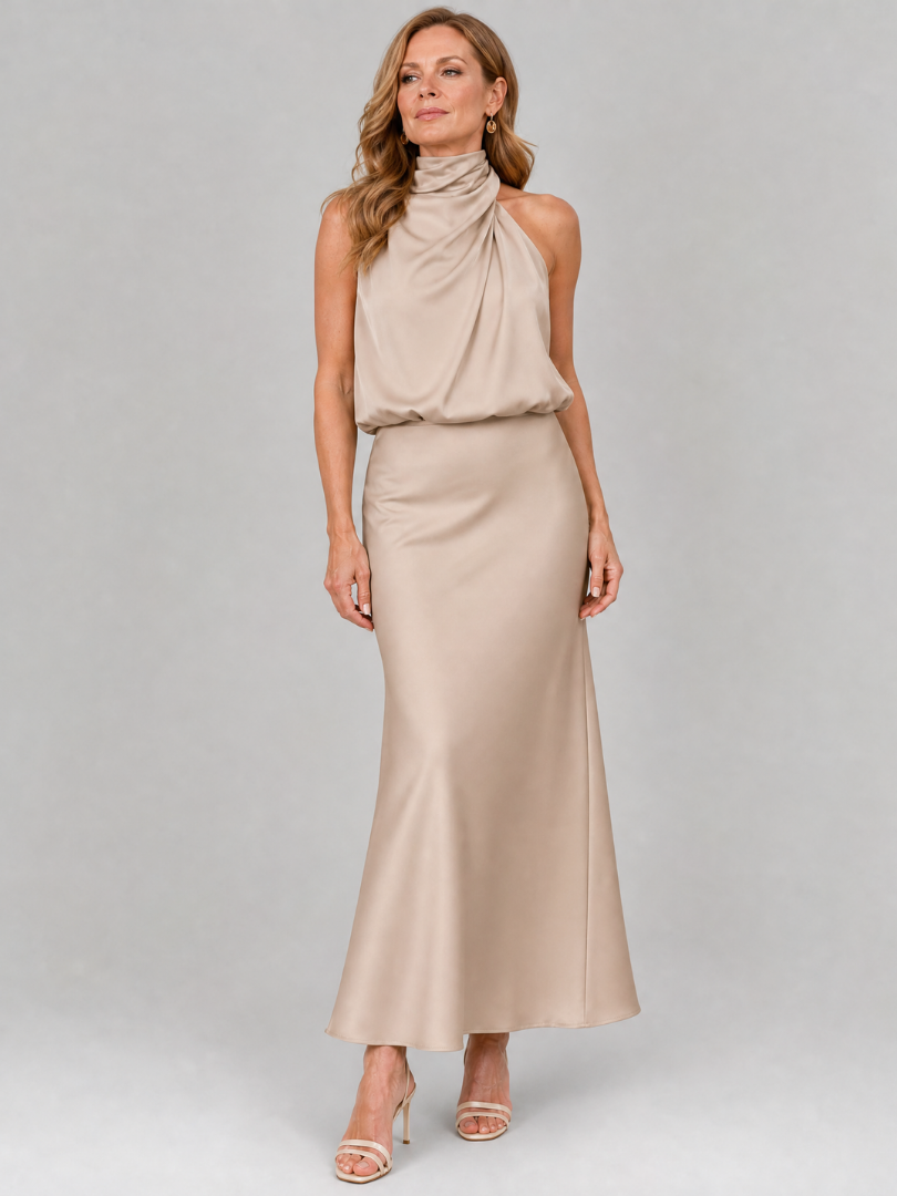 Relene™ - Sleeveless Draped Neck Midi Dress