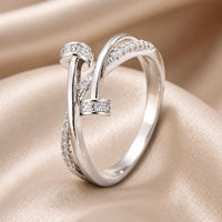 Zirconia Crossover Ring in White Gold