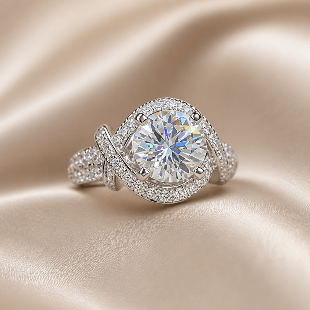 Moissanite Split Shank Ring in White Gold