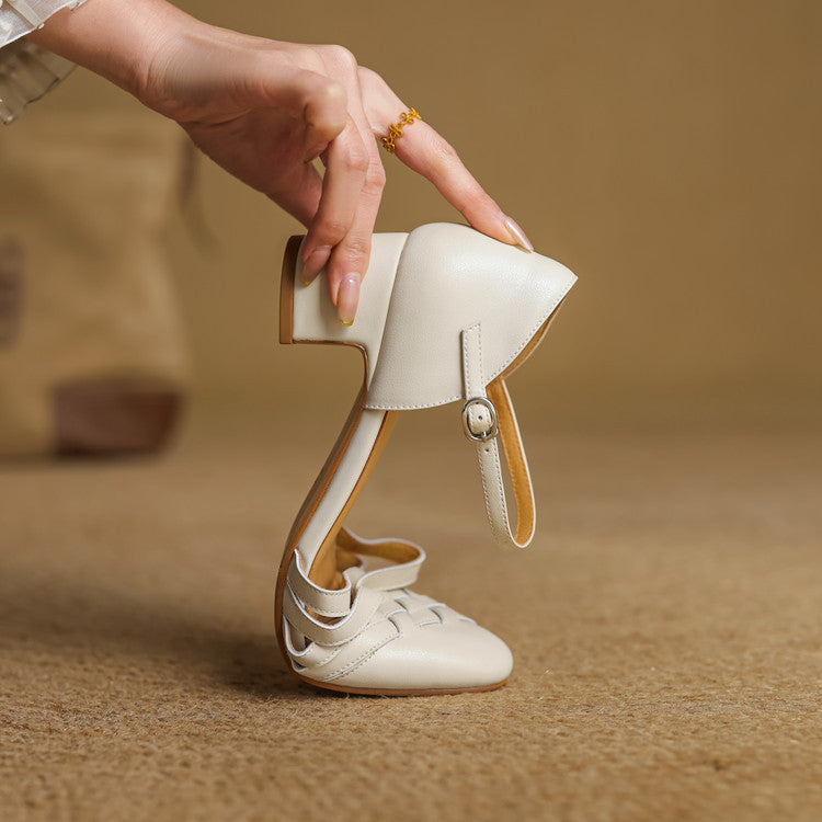 Woven leather ankle-strap heels, top view of Soft Ivory pair