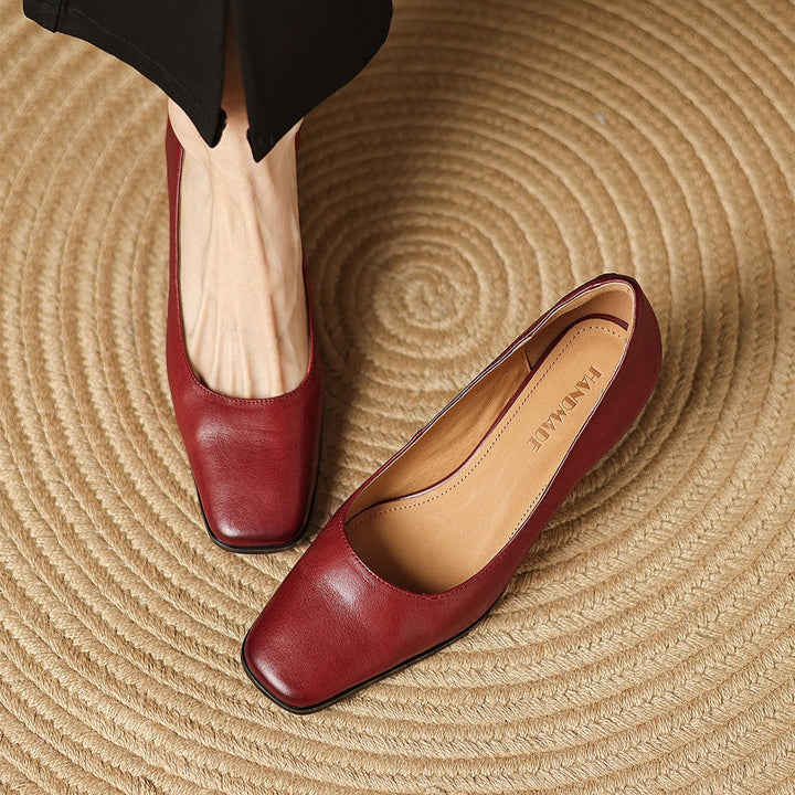 Gail pumps, front view in Garnet Red