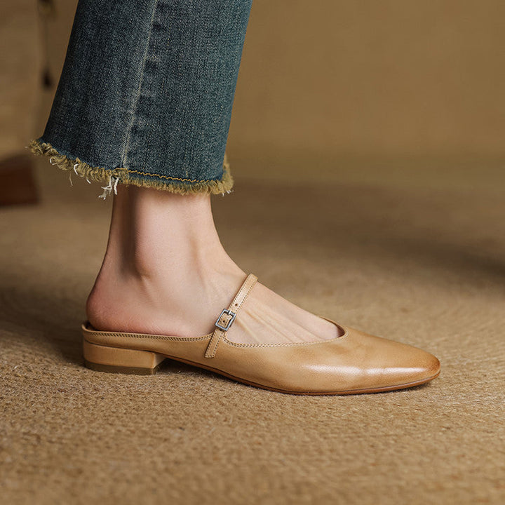 Women's Mary-Jane leather mules, front view