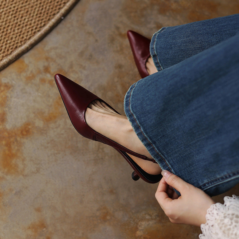 Women's pointed lambskin slingback heels, front view