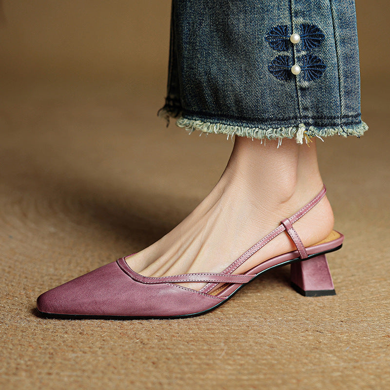 Mulberry Mauve leather slingback with cross-strap design, three-quarter view