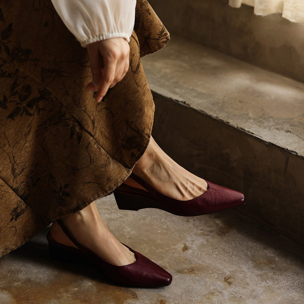 Deep Onyx wedge slingbacks photographed from above