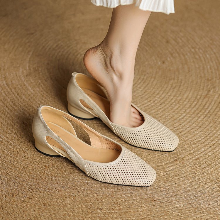 Loretta heels, close-up of perforated leather texture
