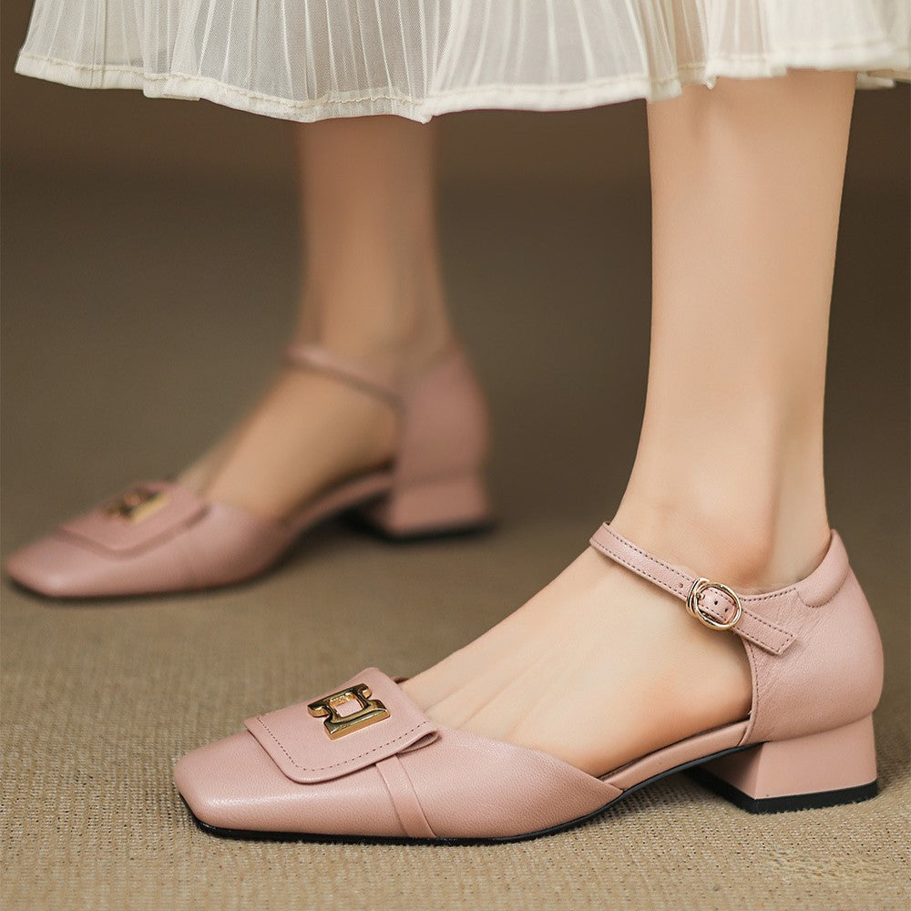 Women's square-toe leather Mary-Janes, front view