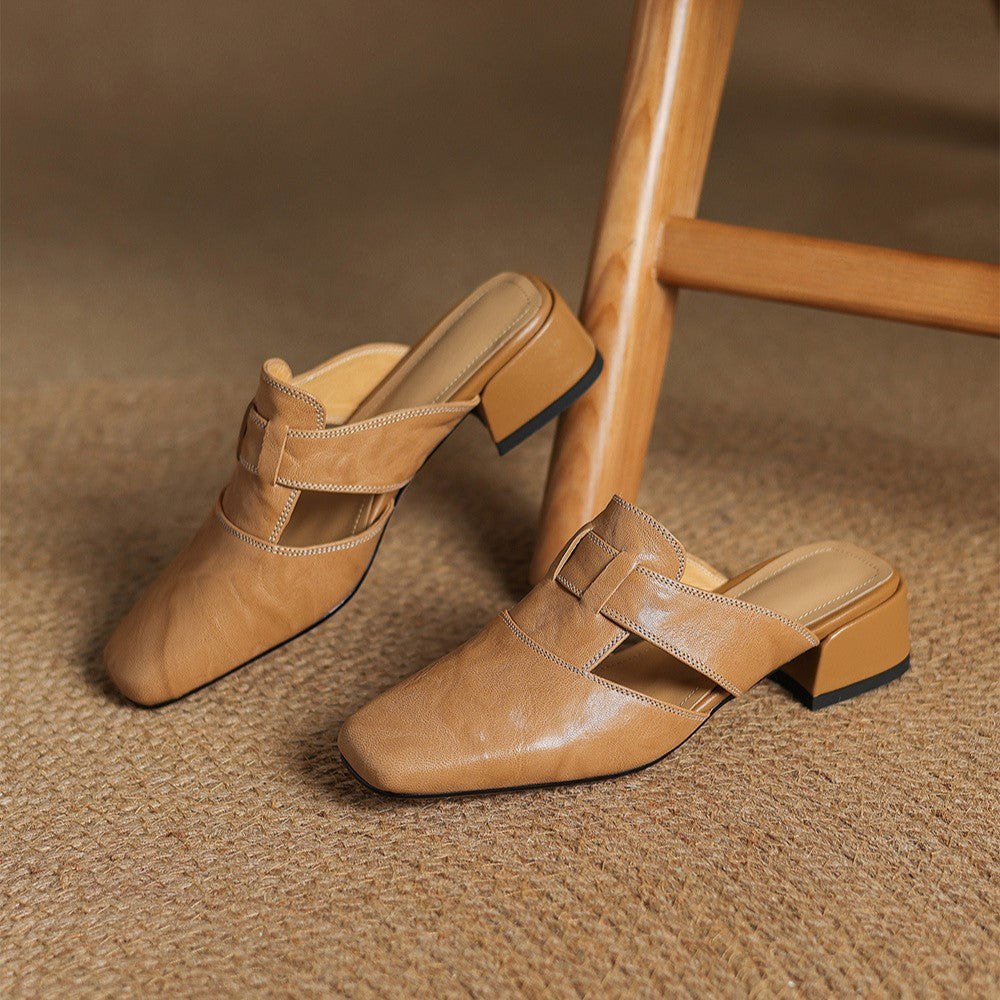 Charlotte square-toe leather mules, full pair view