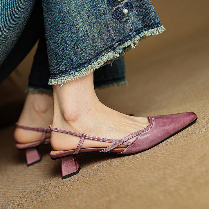Soft Almond leather slingback heel, side view of 1.75-inch heel