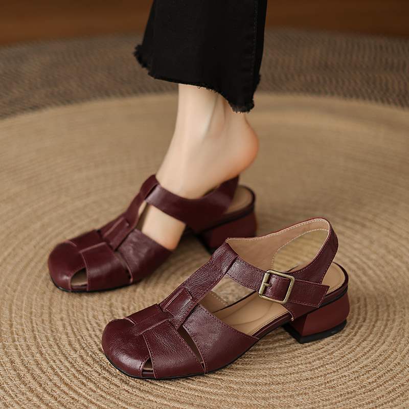 Merlot Rouge lambskin T-bar heel with cutouts, three-quarter view