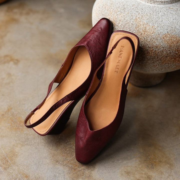 Lucille | Round-Toe Leather Wedge Slingbacks