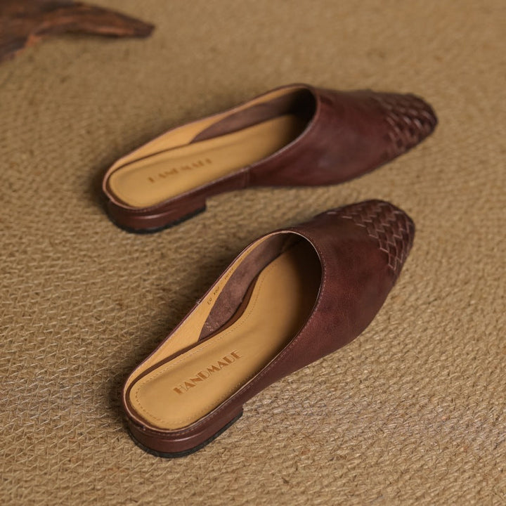 Meredith mules, detail of clean square toe