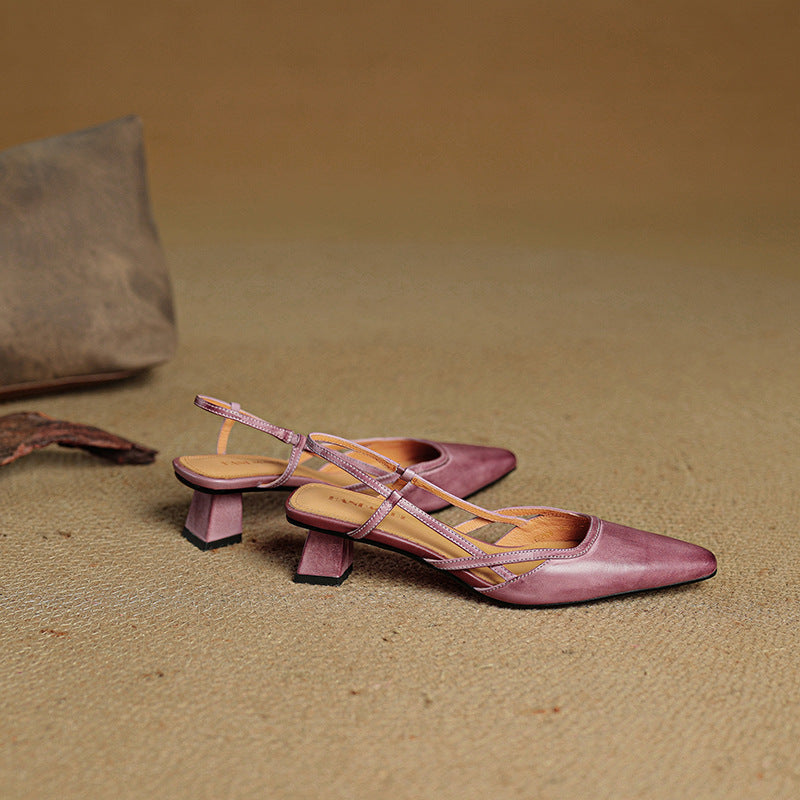 Cross-strap leather slingback heels, top view of Mulberry Mauve pair