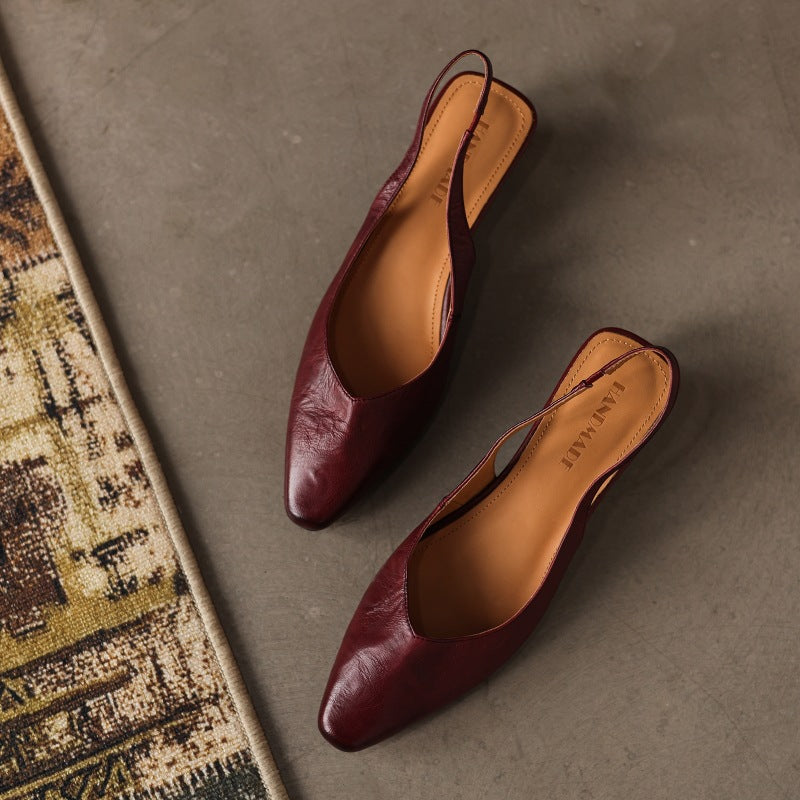 Lucille round-toe leather wedge slingbacks, all three colors