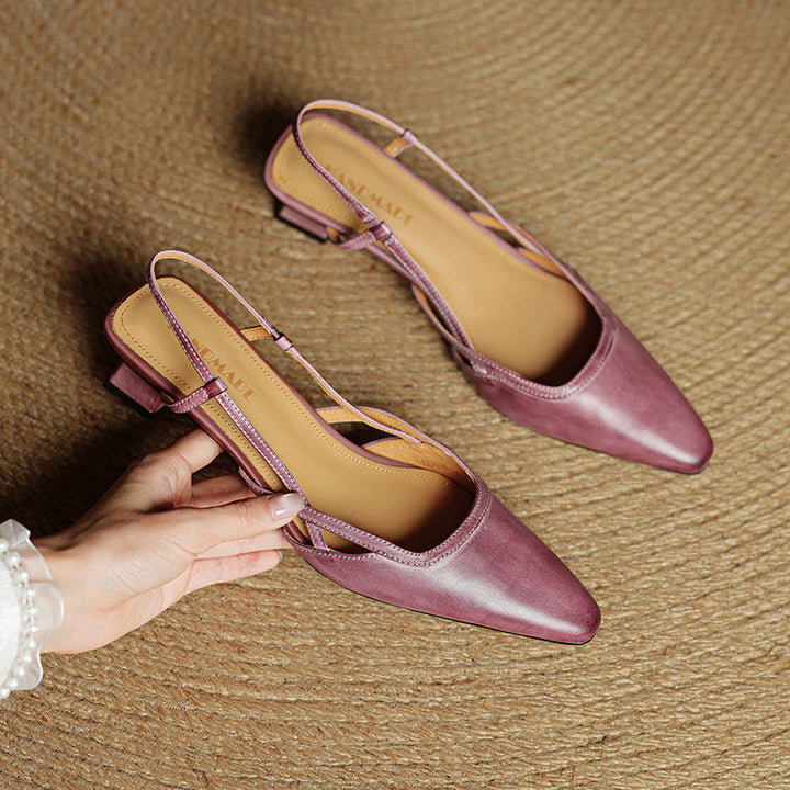 Pauline slingback heels, detail of cross-strap and slingback