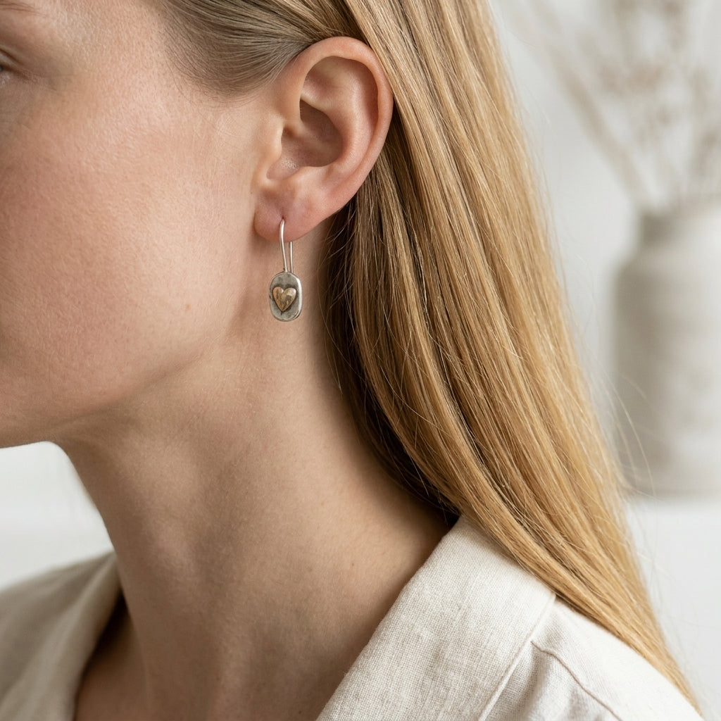 Retro Heart Earrings Featuring Gold Accents
