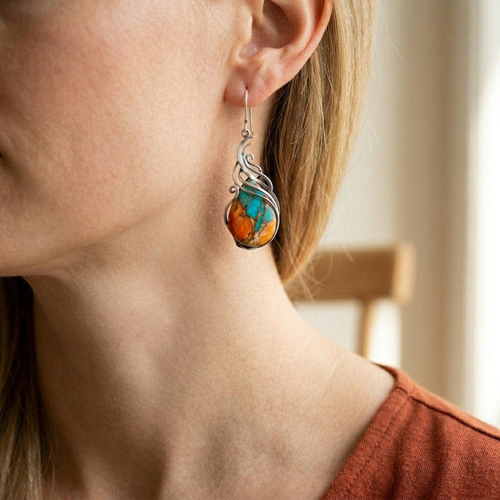 Gemstone Drop Earrings in Blue and Orange