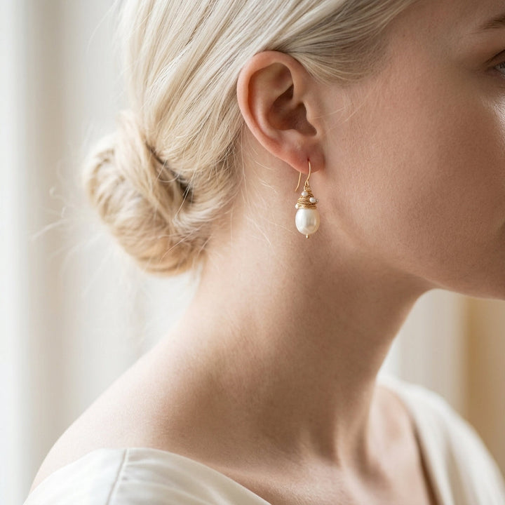 Vintage Pearl Earrings with Golden Thread