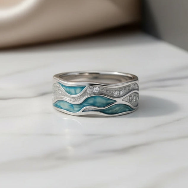 Opal™ - Turquoise Silvered Waves Ring