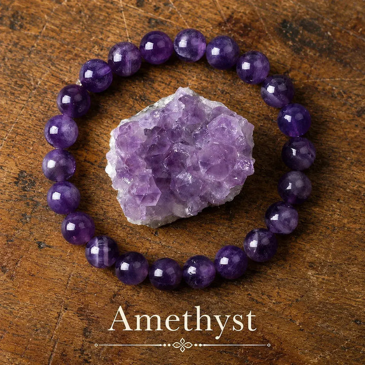 Genuine natural amethyst healing bracelet for women and men - purple crystal beaded stretch bracelet