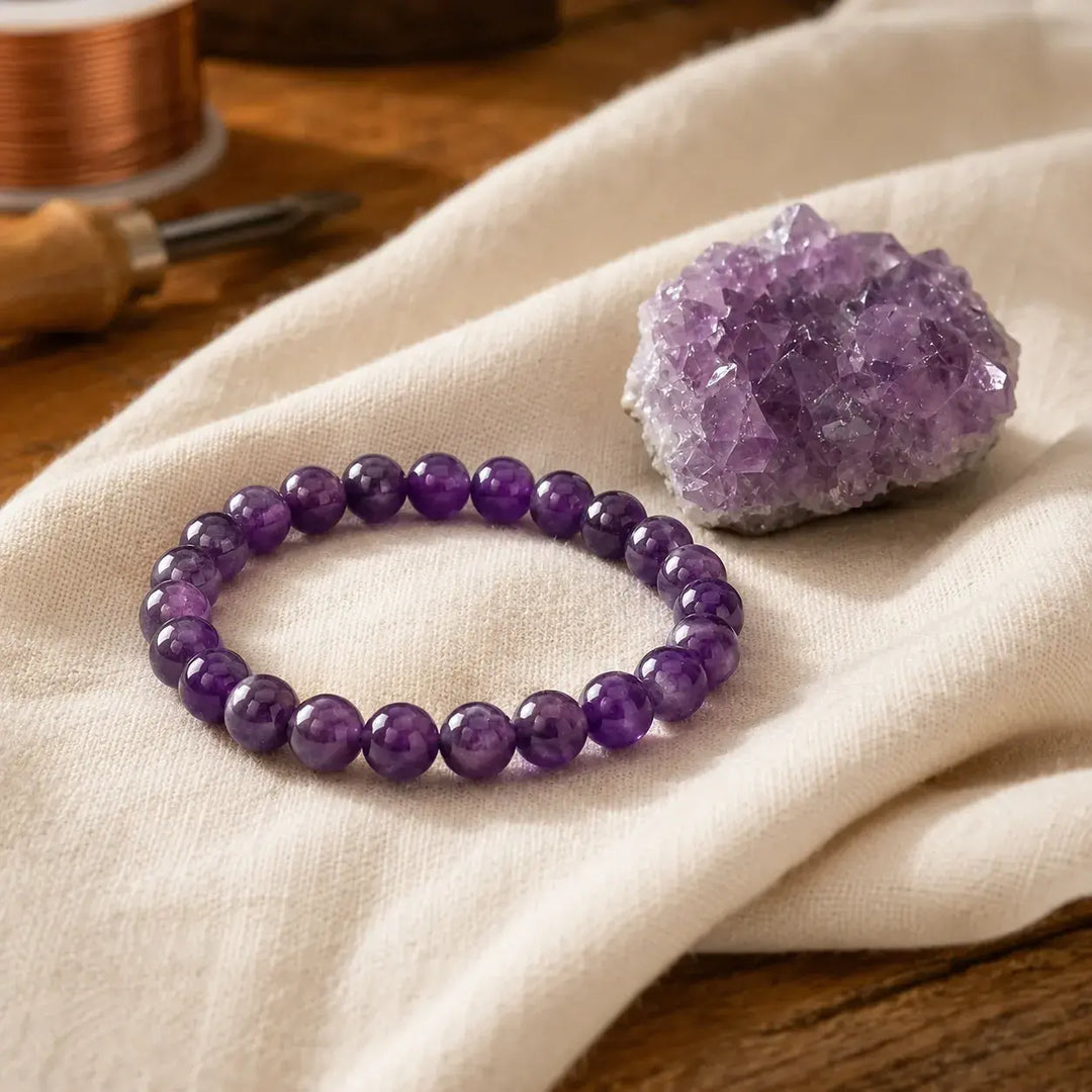 Amethyst bracelet stacked as a complete healing crystal bracelet set