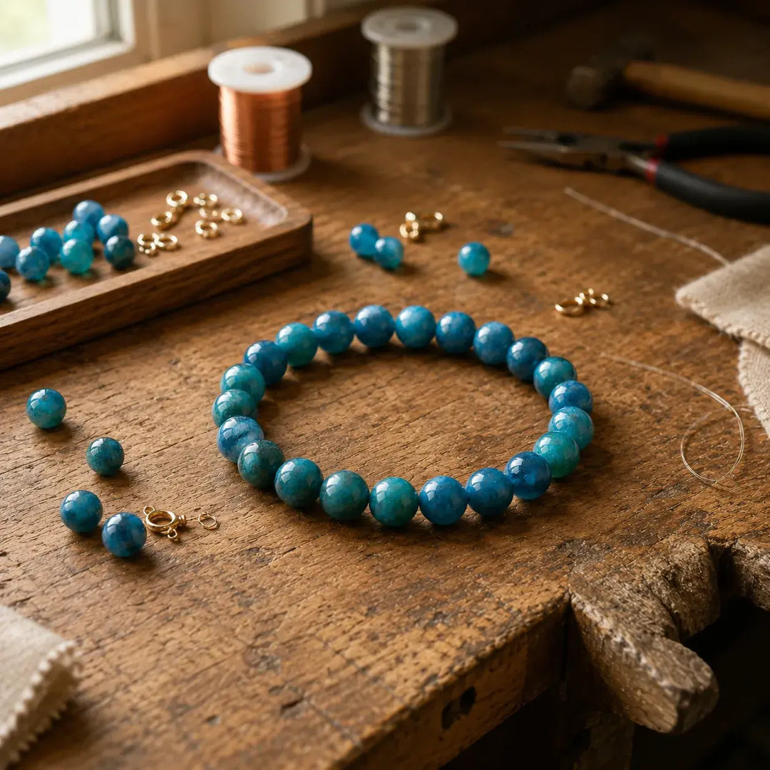 Blue apatite beaded bracelet - motivation healing crystal jewelry