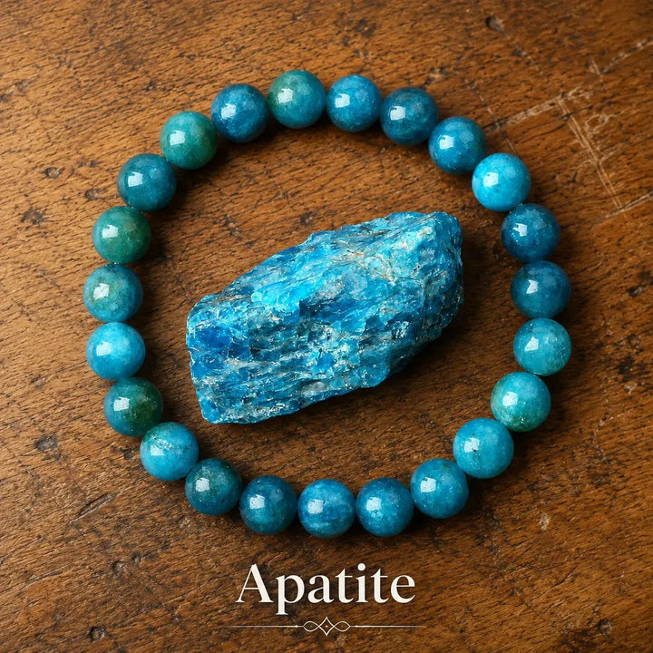 Genuine natural blue apatite healing bracelet - crystal beaded stretch bracelet