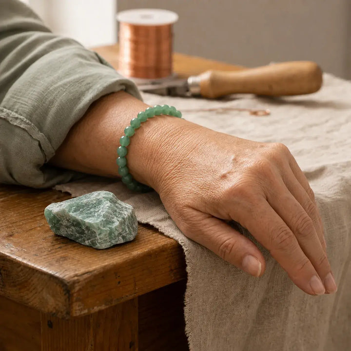 Green aventurine beaded bracelet - lucky healing crystal jewelry