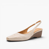 Lucille | Round-Toe Leather Wedge Slingbacks