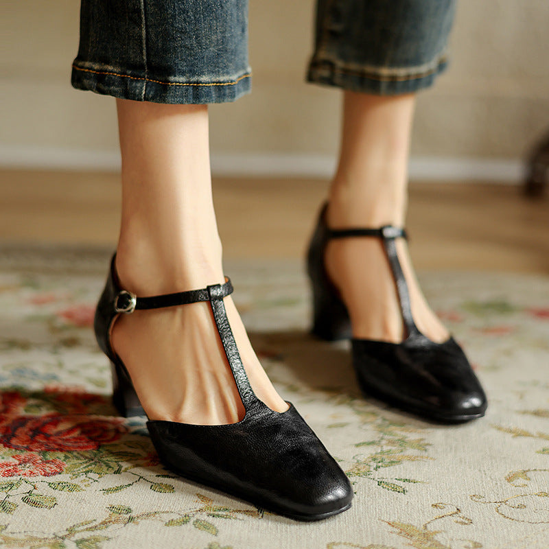 Winifred | Leather T-Strap Heels