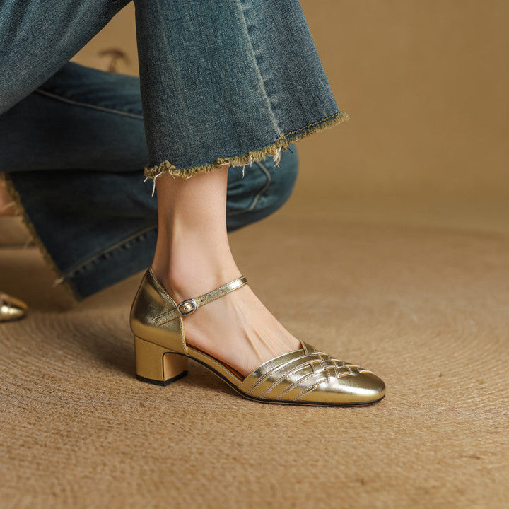 Celestine | Woven Leather Ankle-Strap Heels