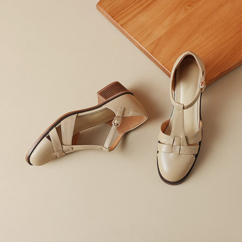 Geraldine | Cutwork Leather T-Bar Heels