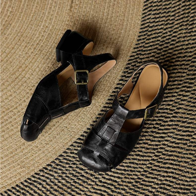 Doreen cutout leather T-bar slingback heels, all three colors