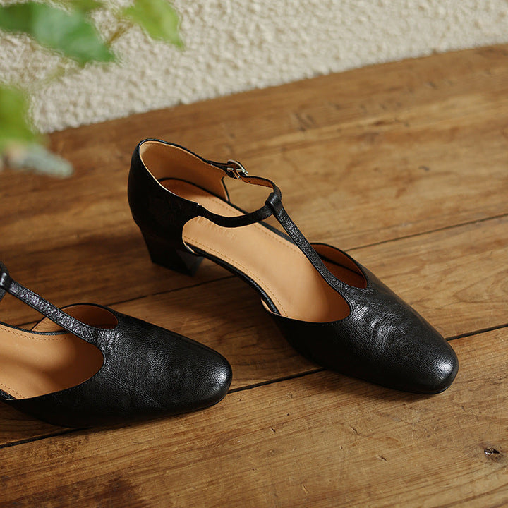Winifred | Leather T-Strap Heels