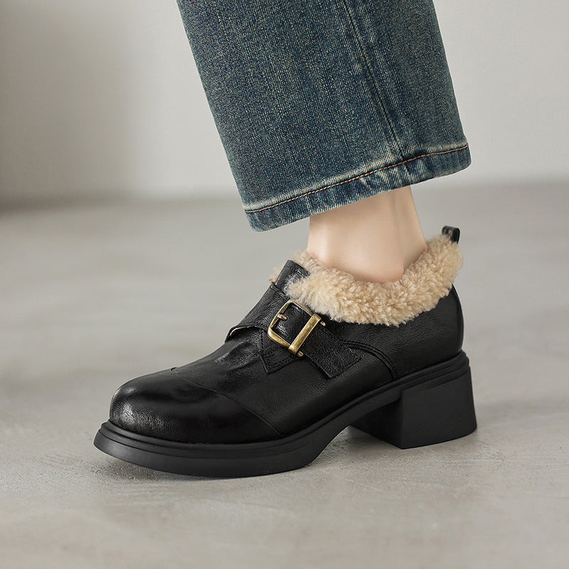 Regent Black shearling-lined oxford heels, angled studio shot