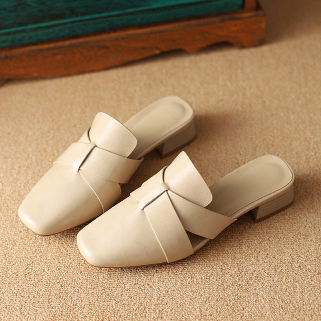 Vivienne | Square-Toe Cross-Strap Leather Mules