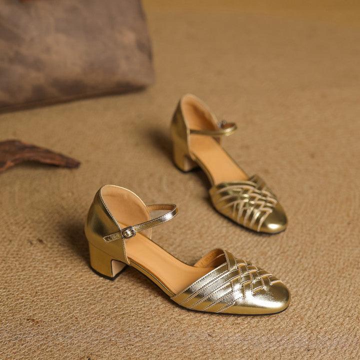Celestine | Woven Leather Ankle-Strap Heels