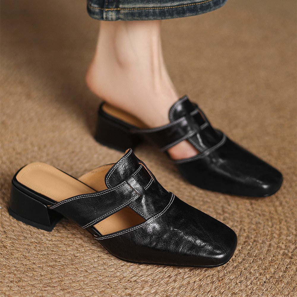 Charlotte square-toe leather mule, three-quarter view