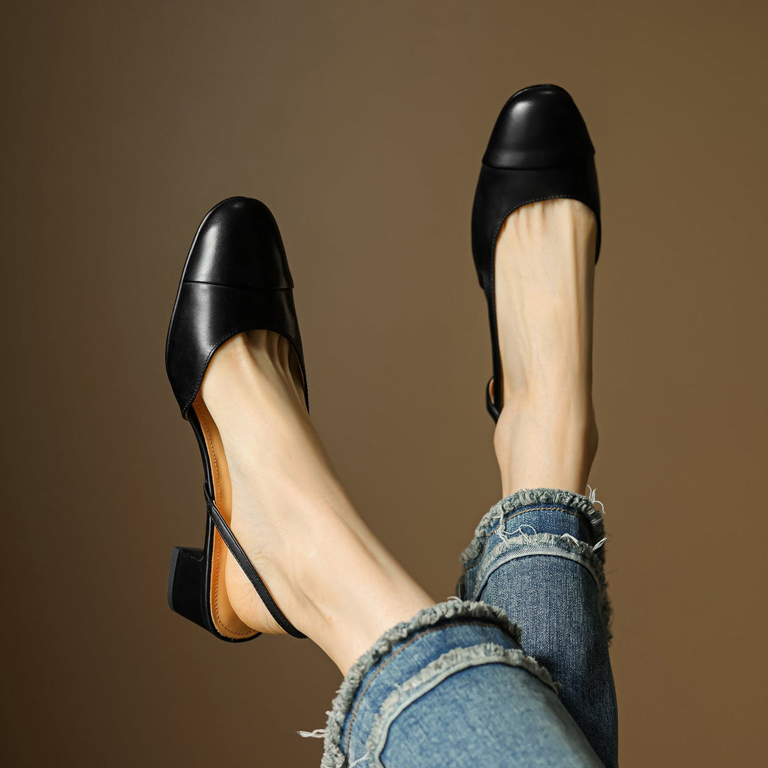 Harlow slingback heels, front view in Noir Black