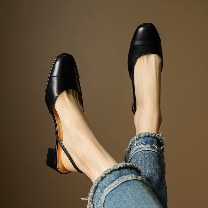 Harlow slingback heels, front view in Noir Black