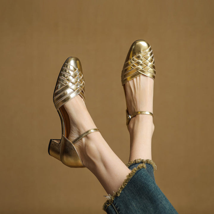 Celestine | Woven Leather Ankle-Strap Heels