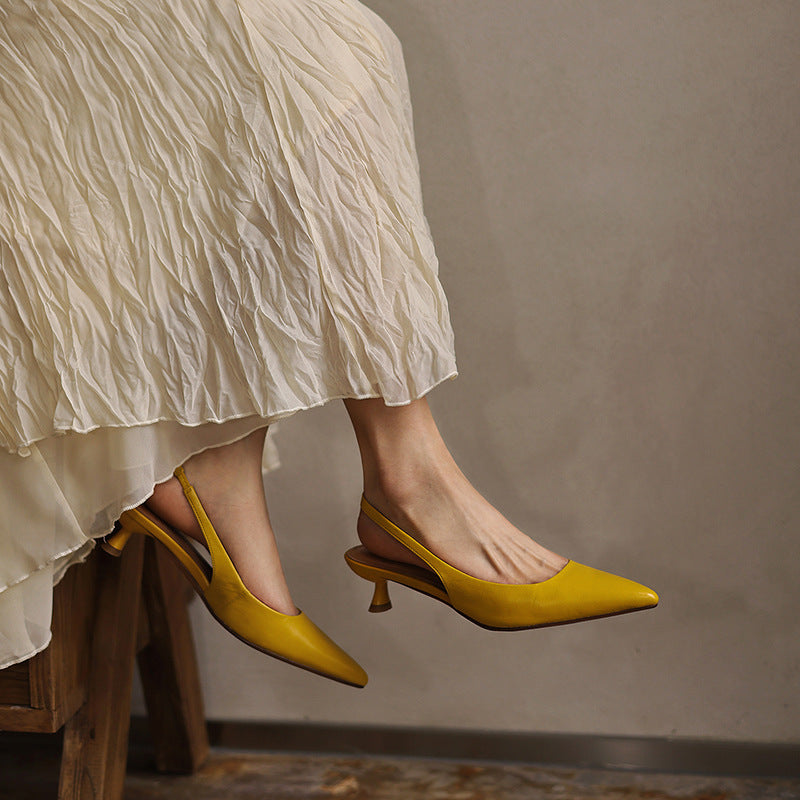 Close-up of soft lambskin leather on a pointed slingback