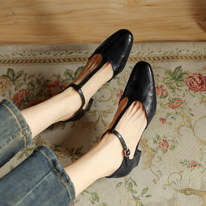 Winifred | Leather T-Strap Heels