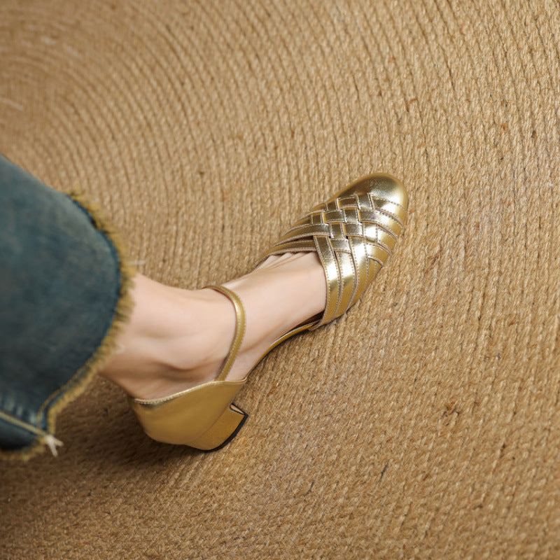 Celestine | Woven Leather Ankle-Strap Heels