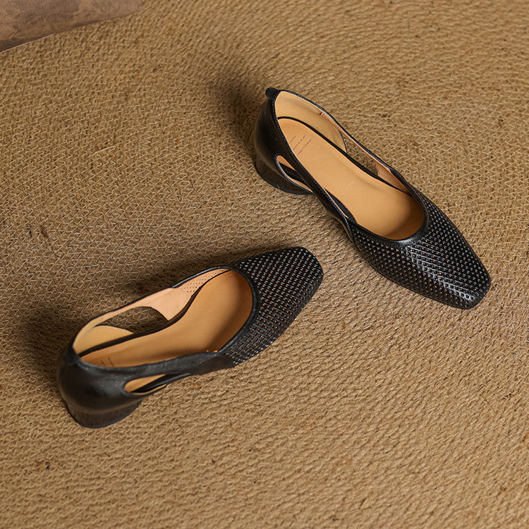 Loretta | Perforated Leather Square-Toe Heels