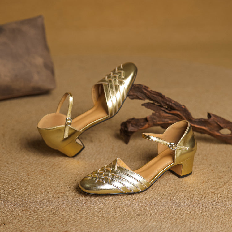 Celestine | Woven Leather Ankle-Strap Heels